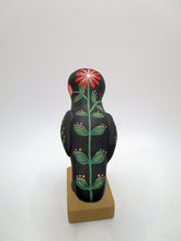 Paper clay folk art style black bird with orange floral and leaf designs misc