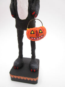 COTTON SPUN Halloween black cat with pumpkin bucket