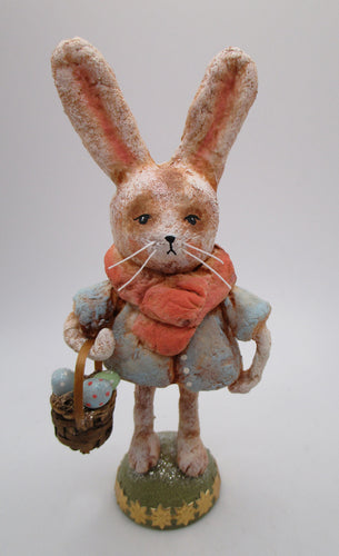 NEW spun cotton lovely Easter bunny rabbit with basket of eggs