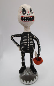 NEW cotton spun Halloween Skeleton ghoul with pumpkin bucket