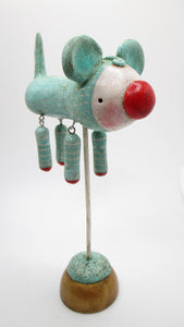 Fine crackle teal four legged creature red nose wacky character