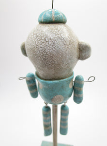 Fine crackle antiqued teal man with "spinner" hat wacky character