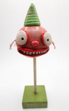 Fine crackle peach and red insect like with hat wacky character spring folk art