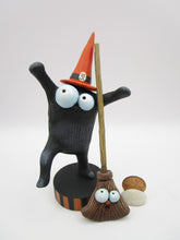 Halloween folk art DANCING monster and his BROOM friend