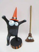 Halloween folk art DANCING monster and his BROOM friend