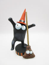Halloween folk art DANCING monster and his BROOM friend