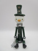 Christmas folk art articulated SNOWMAN steampunk flair dark green color