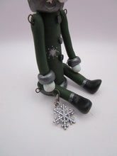 Christmas folk art articulated SNOWMAN steampunk flair dark green color