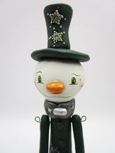 Christmas folk art articulated SNOWMAN steampunk flair dark green color