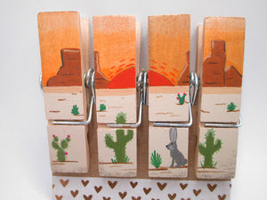 DESERT scene clothes pin CLIPS set of 4 with cactus and jack rabbit GREAT GIFT - MISC