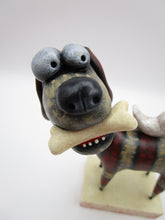 Summer folk art DOG with visiting bird friend