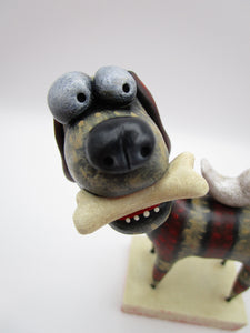 Summer folk art DOG with visiting bird friend