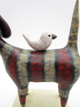 Summer folk art DOG with visiting bird friend