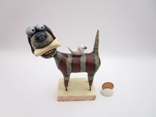 Summer folk art DOG with visiting bird friend