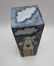 DOG painting on wood block 4 sides dog folk art