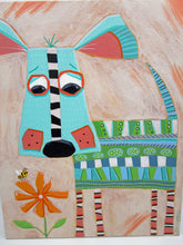 Folk art dog painting in acrylics fun colors