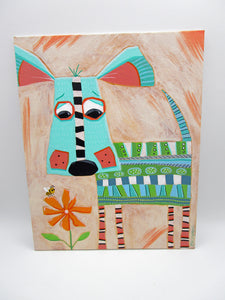 Folk art dog painting in acrylics fun colors
