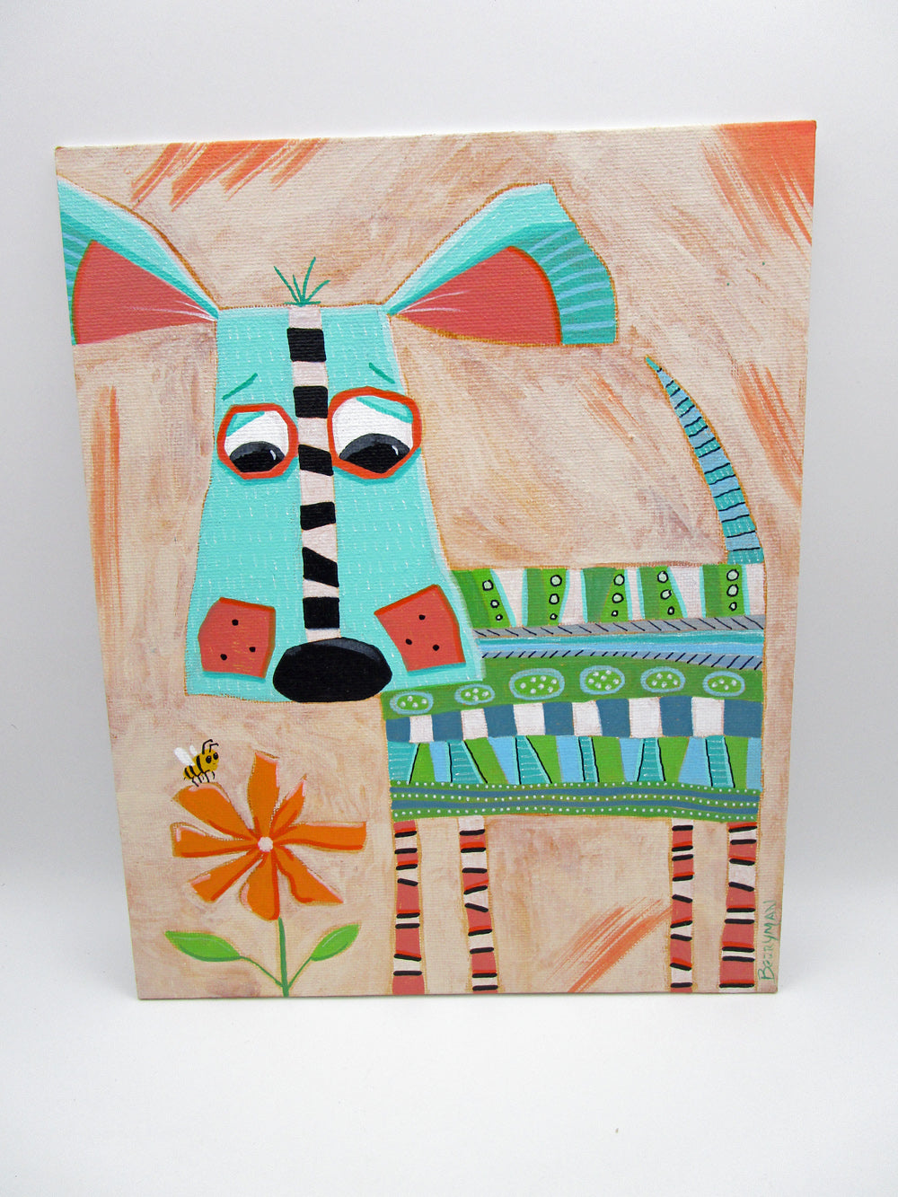 Folk art dog painting in acrylics fun colors