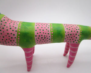 Summer folk art Alligator with dots and stripes pink and lime green misc