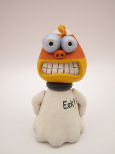 Halloween folk art small candy corn ghost "Eek!"