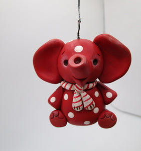Christmas red polka dotted elephant ORNAMENT