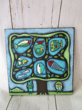 Folk art painting with fish tree 12 x 12 size ready to hang tree of life