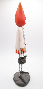 Halloween tall FLAME character with match stick and black cat bucket