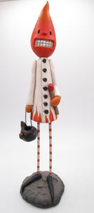 Halloween tall FLAME character with match stick and black cat bucket