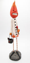 Halloween tall FLAME character with match stick and black cat bucket