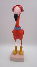 Spring folk art FLAMINGO bird wearing yellow rain boots