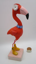 Spring folk art FLAMINGO bird wearing yellow rain boots