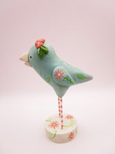 Spring folk art floral bird blue