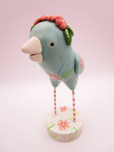 Spring folk art floral bird blue
