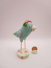 Spring folk art floral bird blue