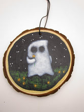 Halloween ghost in field of orange flowers wood painted ornament or for wall