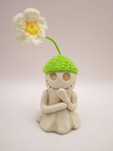 Halloween folk art skelly ghost with knitted flower hat