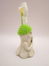 Halloween folk art skelly ghost with knitted flower hat