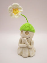 Halloween folk art skelly ghost with knitted flower hat