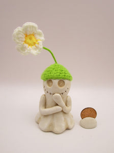 Halloween folk art skelly ghost with knitted flower hat