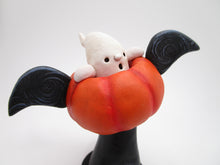 Halloween folk art flying pumpkin with ghost rider "BOO"