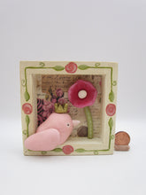 Spring folk art Easter folk art wood frame clay bird and flower pinks greens and cream