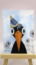 Spring folk art FRENCH stamp black crow with FREE art card!