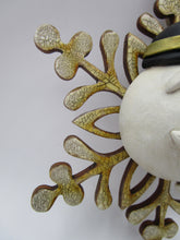 Christmas ornament Frosty style the "snowman" on wooden snowflake