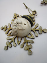 Christmas ornament Frosty style the "snowman" on wooden snowflake