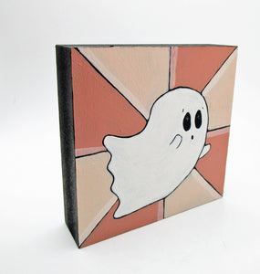Halloween ghost painting on a 4x4x1 inch block