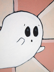 Halloween ghost painting on a 4x4x1 inch block