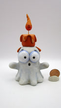Halloween folk art ghost with drippy candle on his head