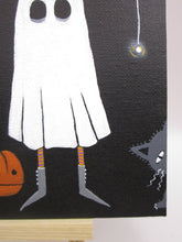 Halloween painting 6x6 original acrylic ghost and pumpkins