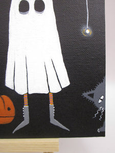 Halloween painting 6x6 original acrylic ghost and pumpkins