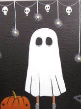 Halloween painting 6x6 original acrylic ghost and pumpkins
